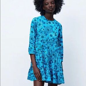 Zara blue floral summer midi dress